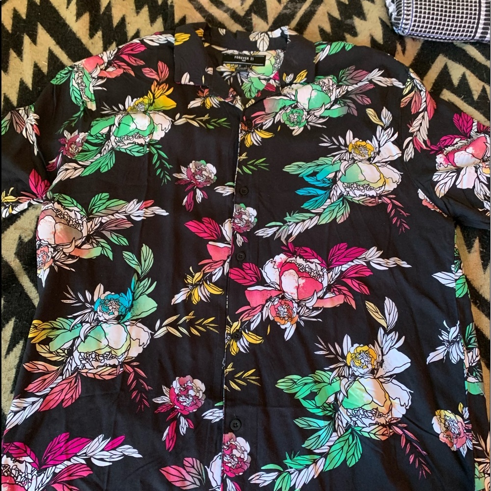 Tropical print button down shirt